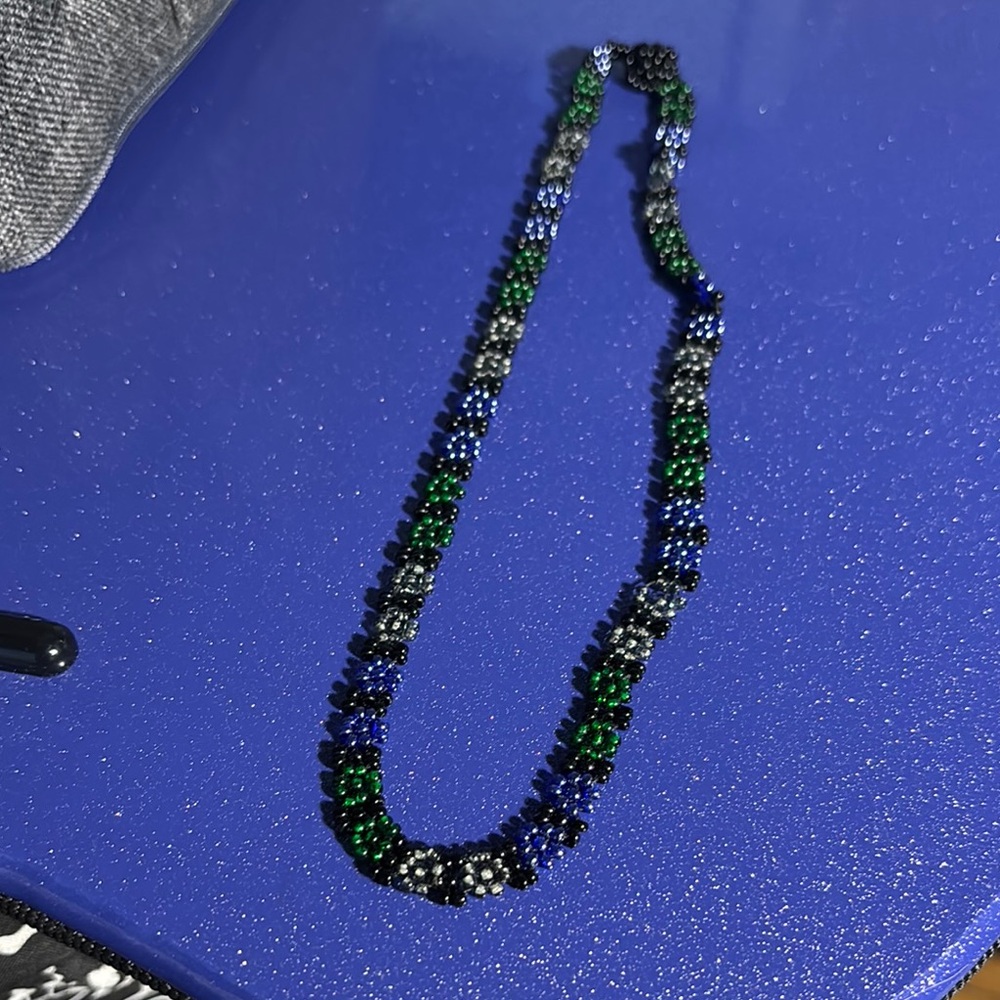 Green and Blue Beaded Necklace with Elegant Design